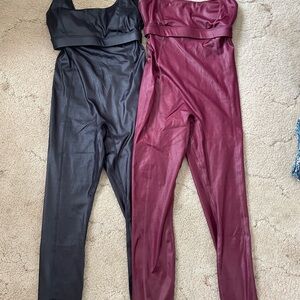 Women’s XXS Fabletics Stylish Black and Burgundy Jumpsuits Bundle
